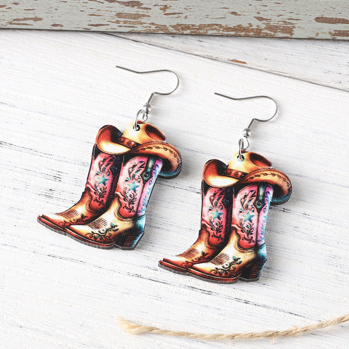 Wholesale Western style cowboy wooden double-sided earrings